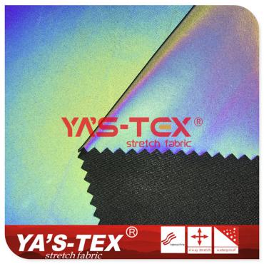 Polyester warp knitted fabric with colorful reflective PU, functional stretch sportswear fabric【YSG006】