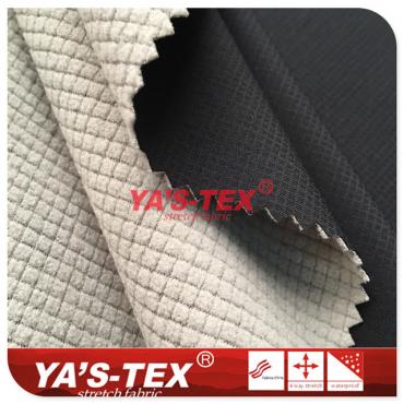 Polyester embossed lattice four-way elastic composite lattice (pumping) fleece【YSF013】